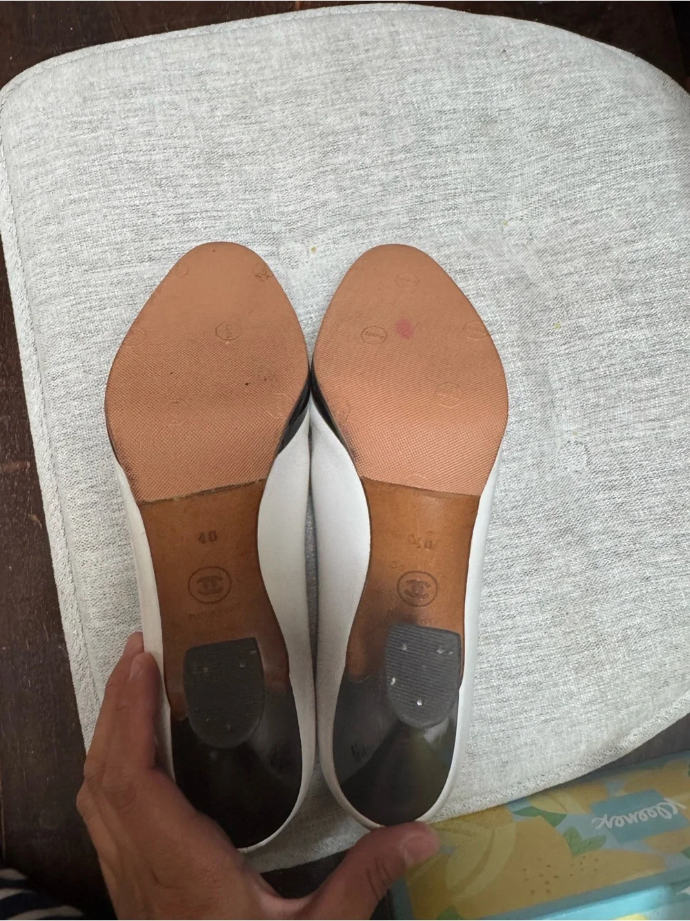 CHANEL Cream Leather Pointed-Toe Pumps